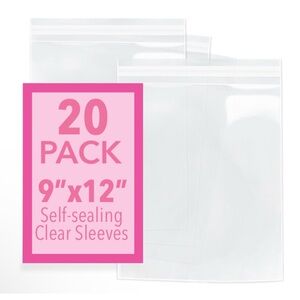 20 Pk. 9x12 Clear Packaging Sleeves Self-Sealing